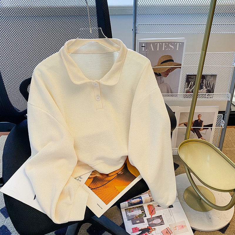 Áo Sweater Cổ Polo Màu Trơn Dễ Thương Thời Trang Mùa Thu Cho Bạn Gái