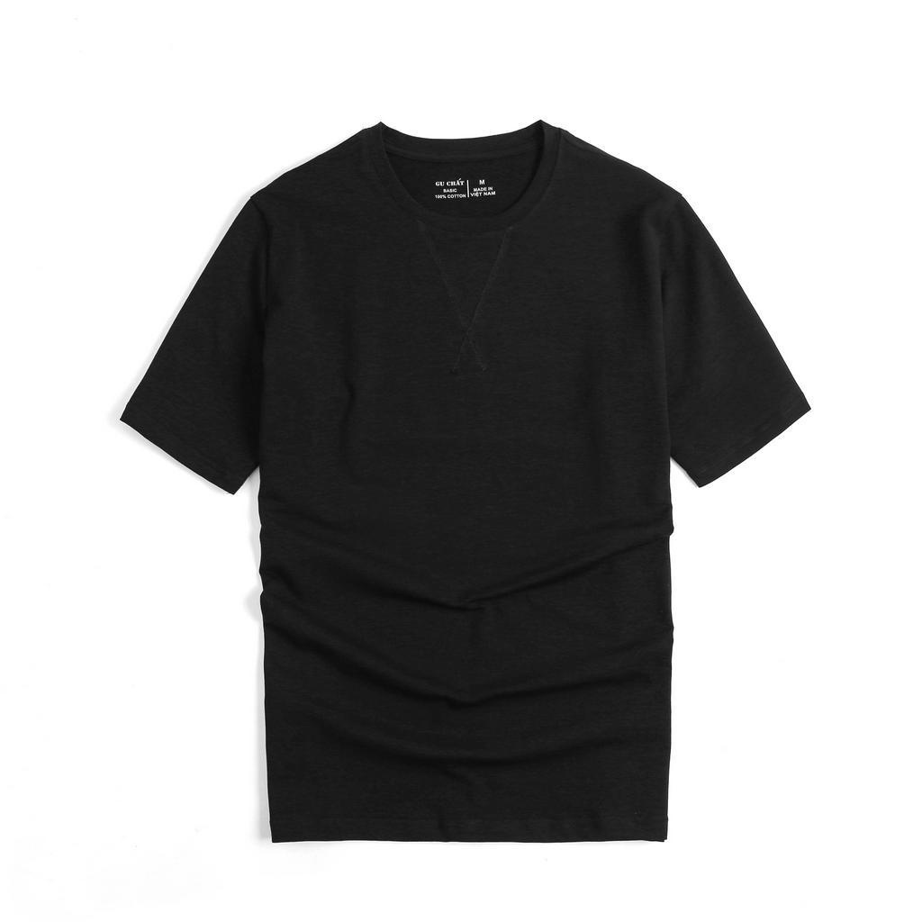 Áo Thun Nam Cổ Tròn GU CHẤT, Phối Sọc Chéo Trước Ngực, Vải Cotton Co Giãn, Dày Dặn, Form Regular Fit GUTN19