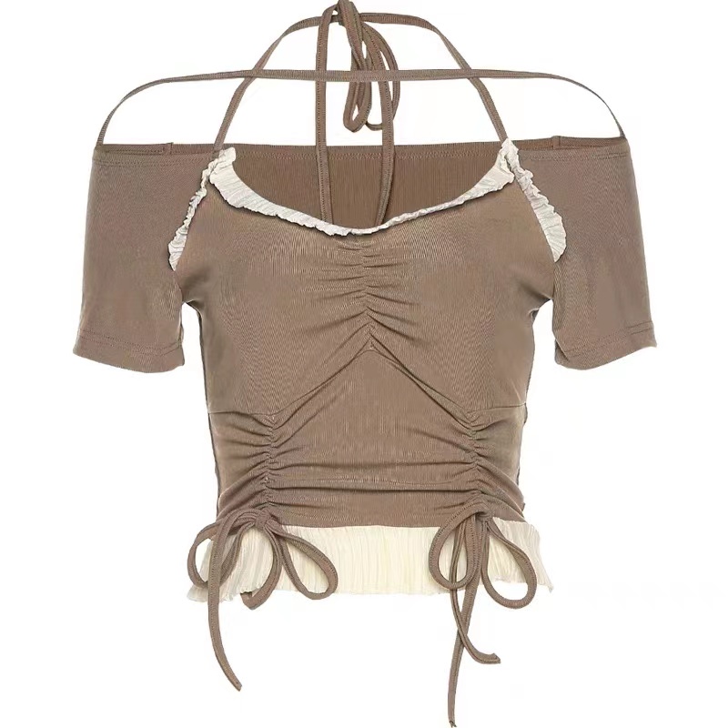 Áo thun BH croptop tay ngắn cổ yếm quyến rũ thời trang 2022 cho nữ