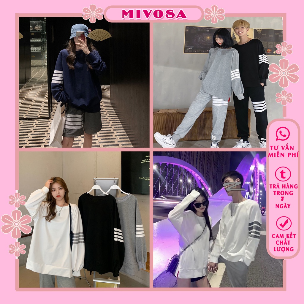 Áo sweater nỉ thụng sọc tay áo khoác nỉ hoodie cổ tròn form thung ulzzang thời trang unisex MIVOSA AN002