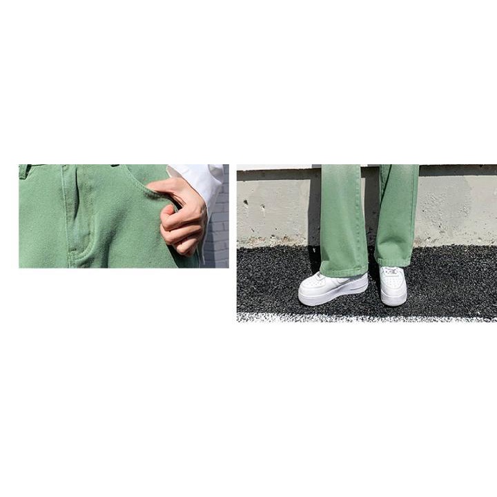 Quần jeans rộng màu xanh lá gradient phong cách đường phố mới