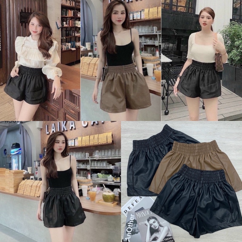 Quần short da nữ hàng nhập quảng châu thiết kế cạp chun bản to dáng phồng trẻ trung siêu xinh Quần đùi nữ rẻ đẹp cá tính