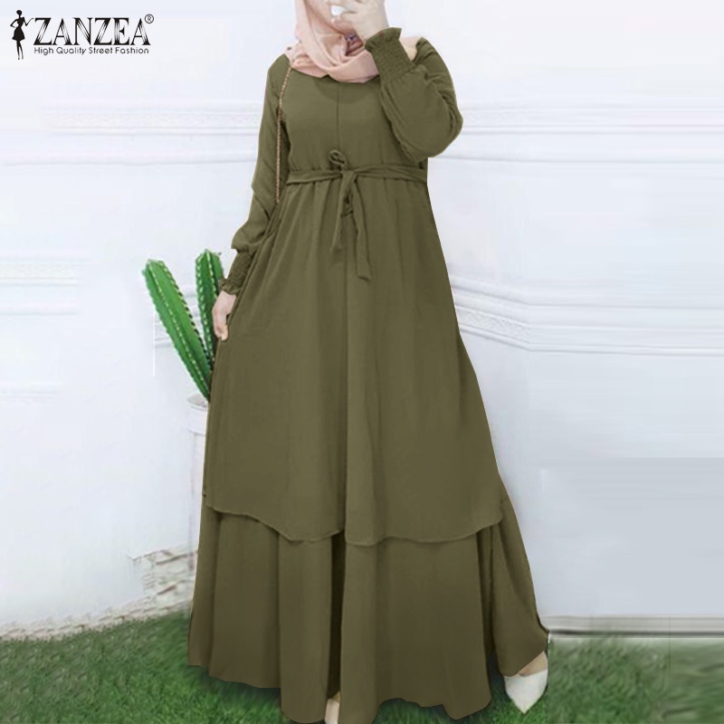 Váy maxi Zanzea màu trơn thiết kế hai lớp thời trang thanh lịch cho nữ