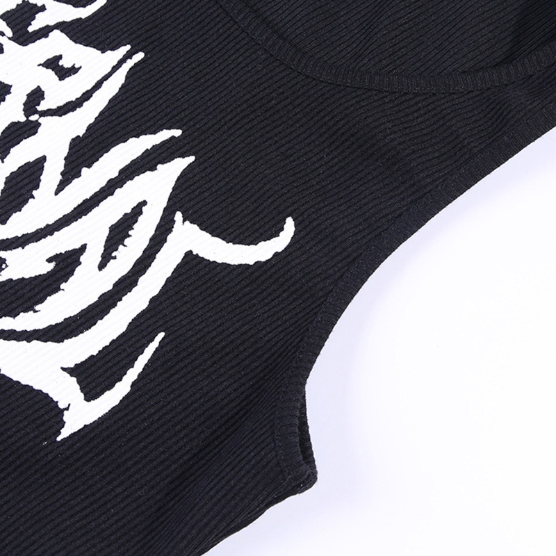 Áo croptop sát nách in chữ và đầu lâu phong cách harajuku punk 90s cá tính cho nữ