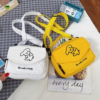 【YUKV】Túi canvas đeo chéo thêu hình chú cún ngộ nghĩnh đáng yêu phong cách Harajuku Nhật Bản