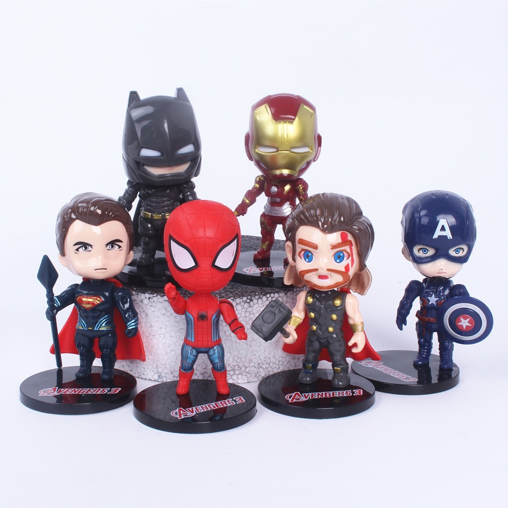 Mô Hình 6 Nhân Vật Siêu Anh Hùng DC Marvel Thần Sấm Thor Người Nhện Spider Man Batman Iron Man Super Man Captain America
