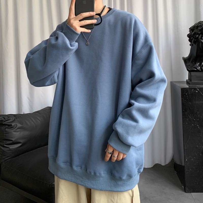 Áo thun tay dài cổ tròn màu trơn phong cách Hàn Quốc màu trơn dày dặn ấm áp size M-5XL 4XL cho nam