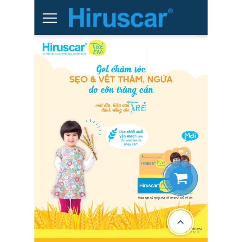 Hiruscar kids- Gel chăm sóc sẹo và vết thâm,ngứa do côn trùng cắn