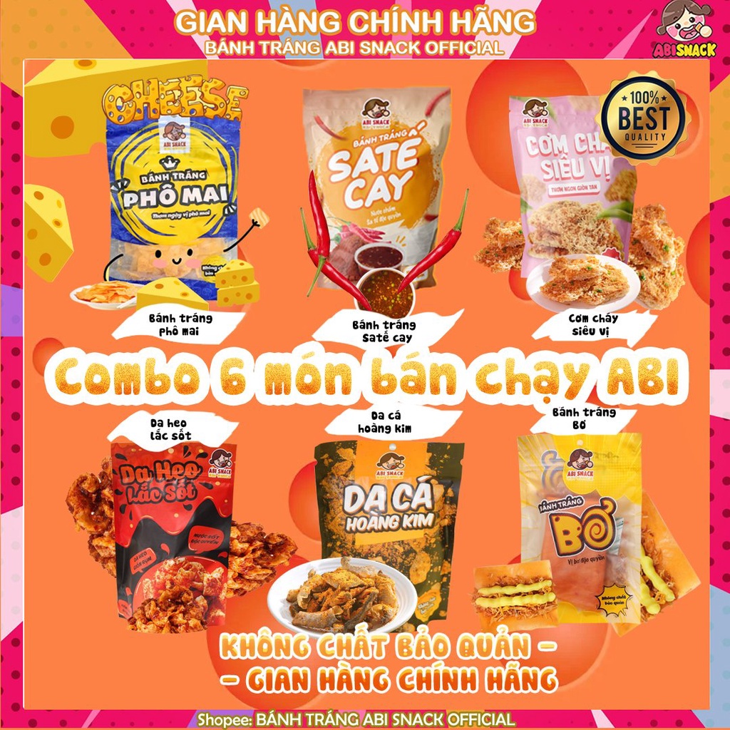 Bánh tráng abi combo bán chạy 6 bịch bánh tráng bơ phô mai sa tế abi da cá - ảnh sản phẩm 1