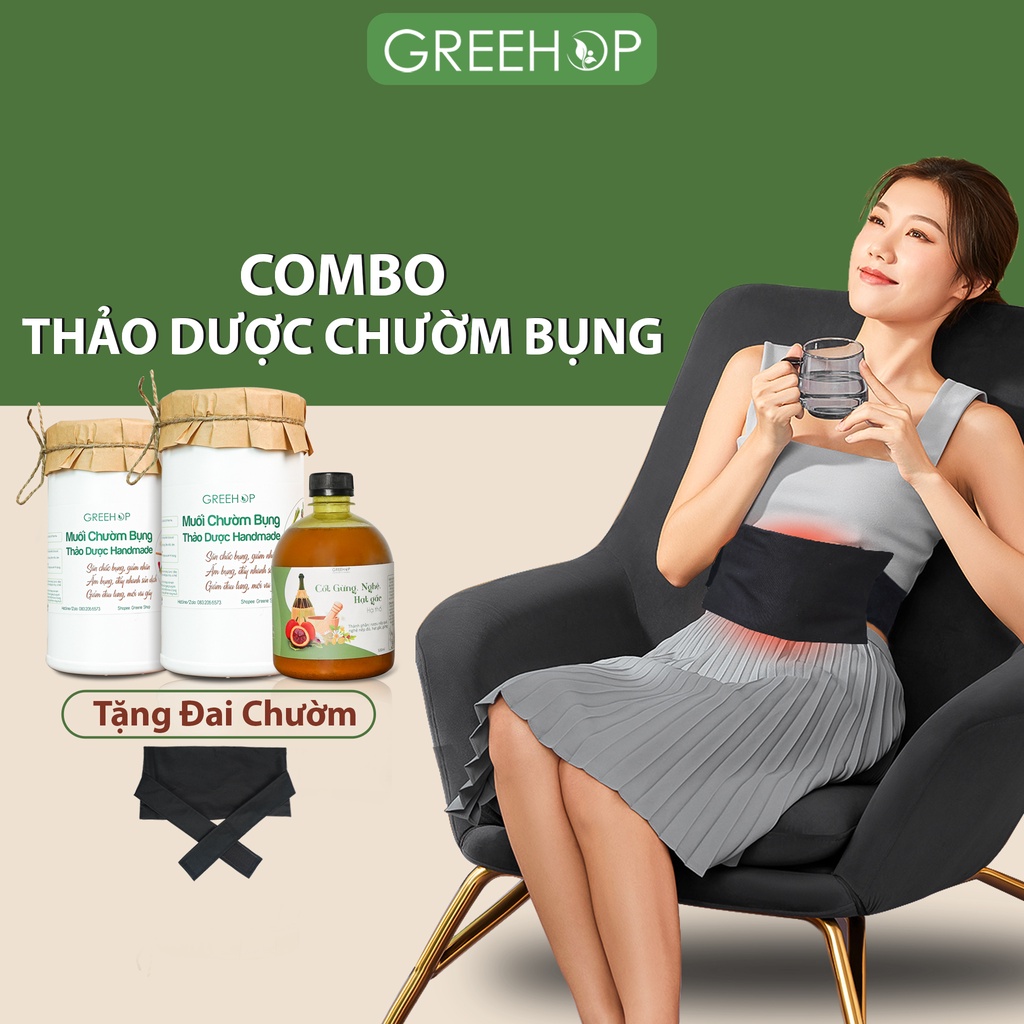 Muối chườm bụng giảm eo, giảm mỡ bụng Tặng kèm đai muối chườm GREEHOP (handmade)