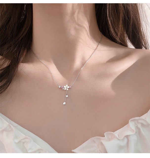 Set khuyên tai dây chuyền bạc hoa đá tím