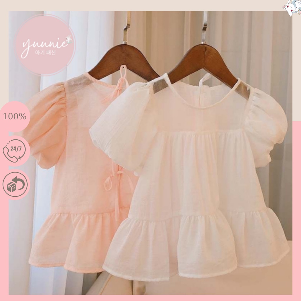 Áo bé gái babydoll tay bồng công chúa, chất tơ hàn quốc mềm, mát