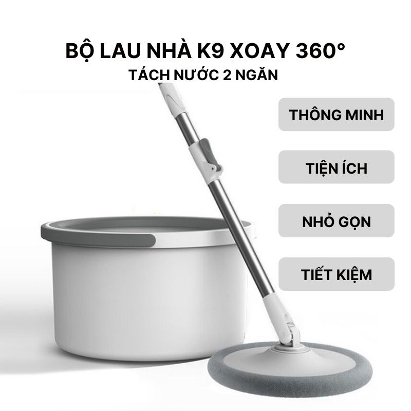 Bộ cây chổi lau nhà TỰ VẮT Tách nước XOAY 360 ĐỘ Chính hãng Hand MOP K9-LAU NHÀ SẠCH