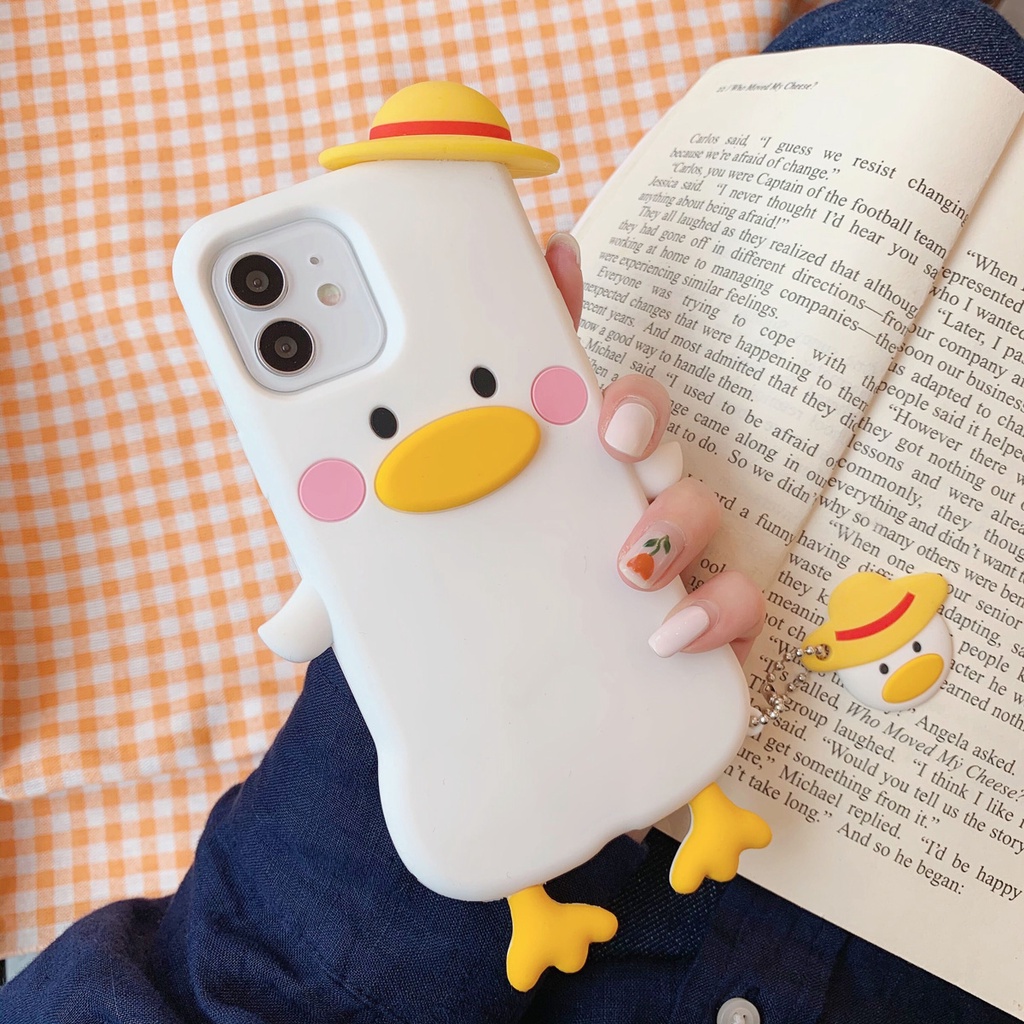 Ốp Điện Thoại Silicon Hình Chú Vịt Đội Mũ Rơm Cho Iphone 6 6s 7 8 plus X XR XS 11 12 13 Pro max