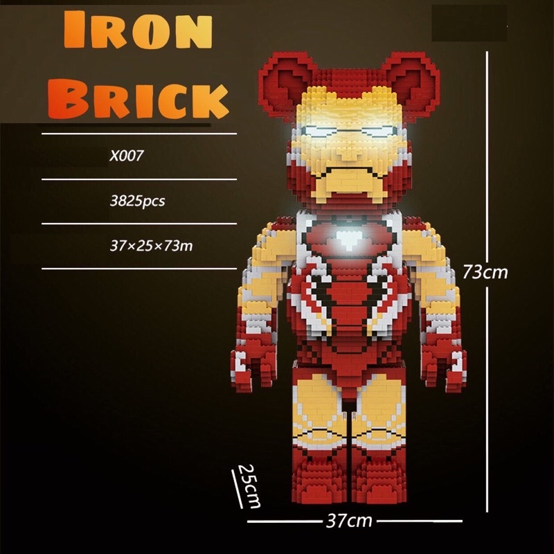 Đồ chơi lắp ráp lego Gấu Bearbrick lớn 73 cm mô hình Ironbrick Iron man Kaws trang trí nhà cửa