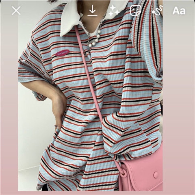 Áo thun kẻ sọc 2 màu kèm chân váy(note size phần gh