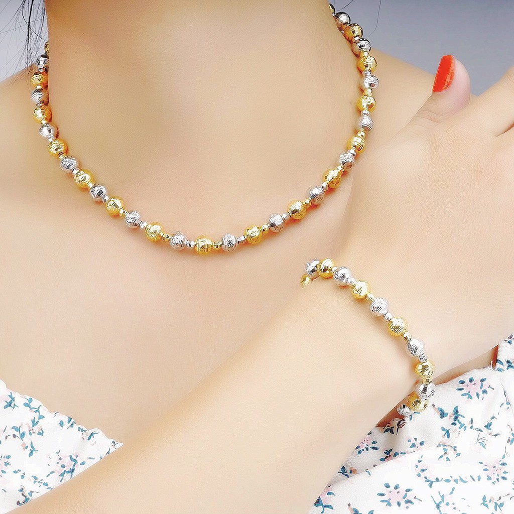 Combo dây chuyền bi lắc tay bi 2 màu mạ 18k cao cấp H1004