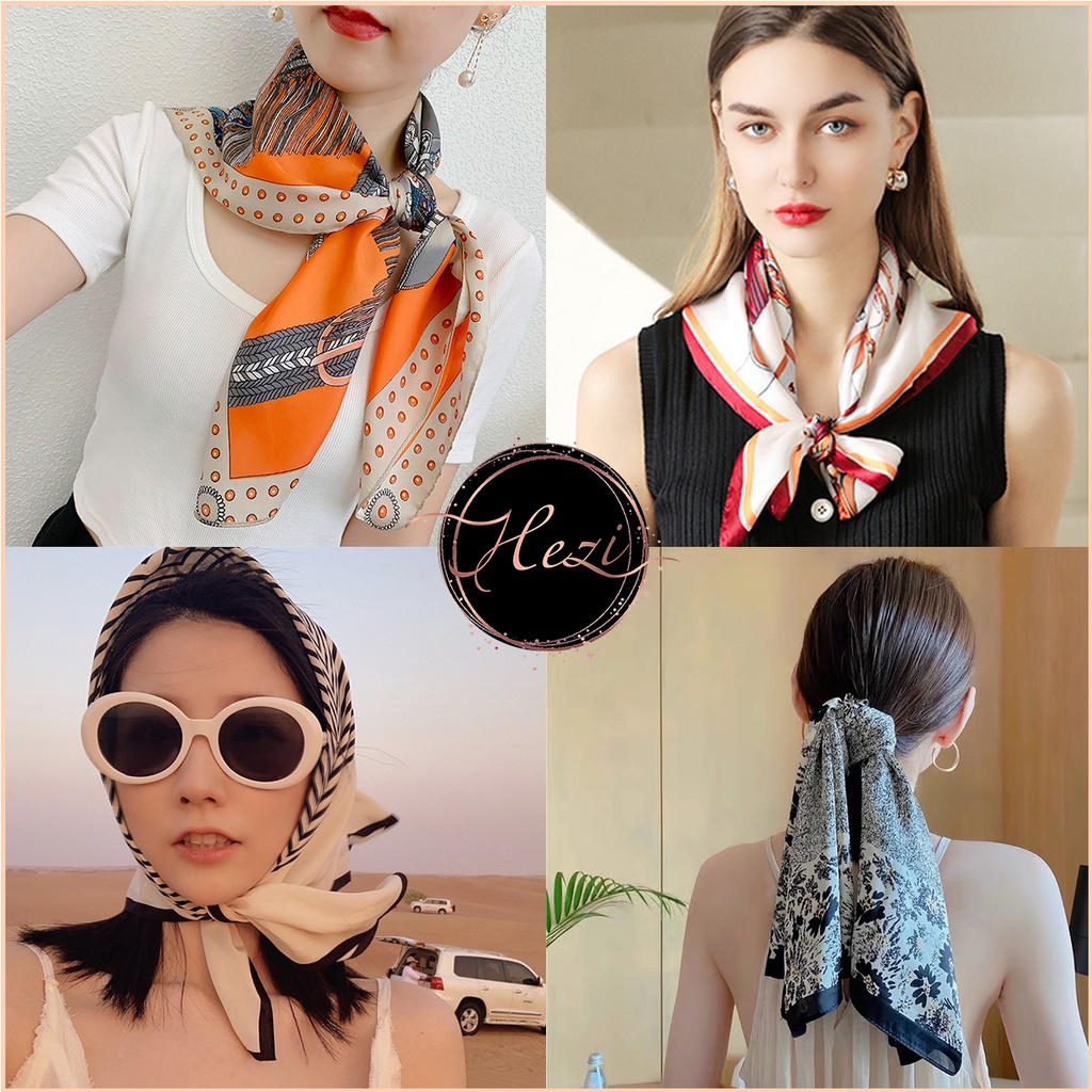 Khăn lụa vuông 70x70 cm khăn bandana turban quàng cổ buộc tóc choàng bikini HZ02