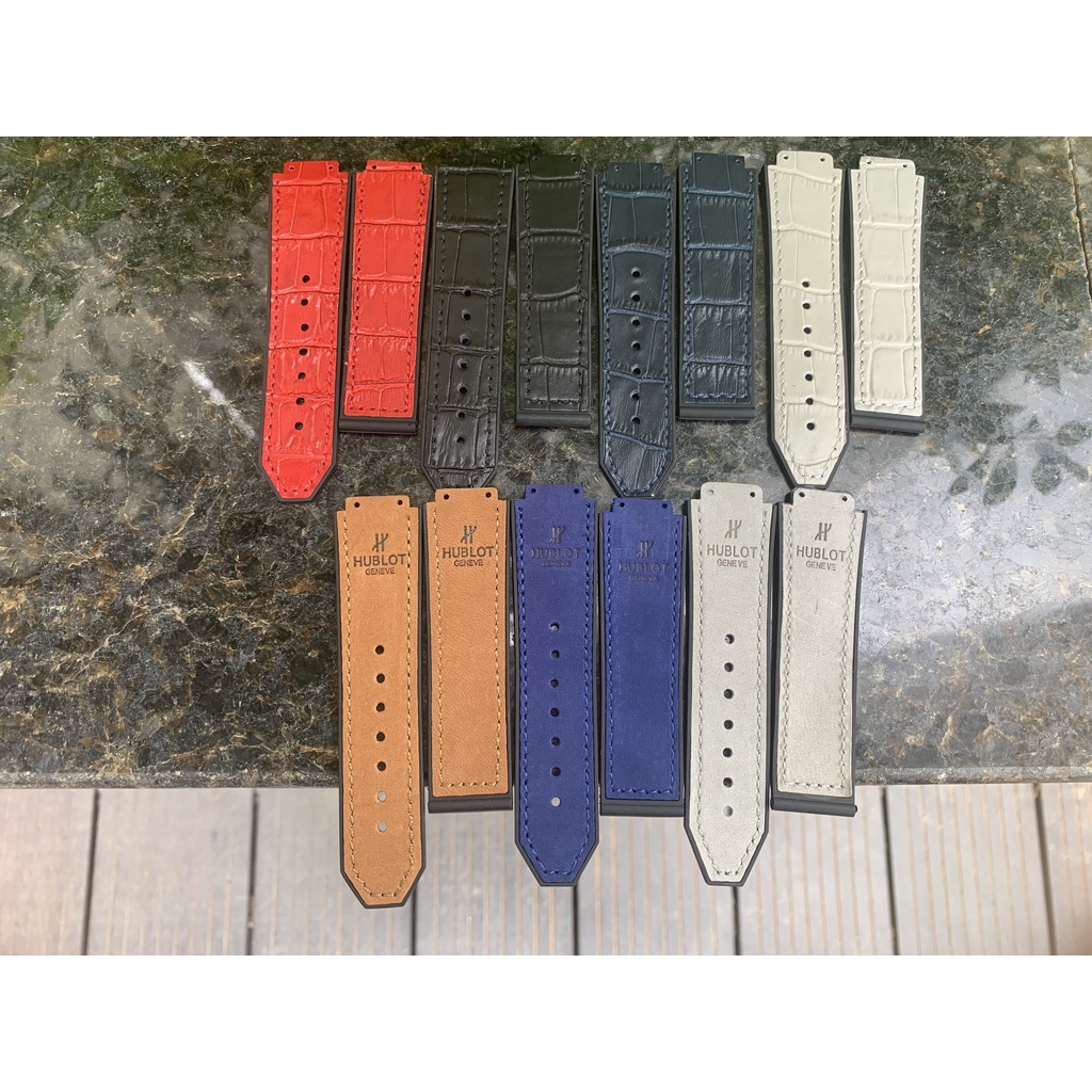 Dây đồng hồ Hublot size 38 da cá sấu và da lộn cao cấp (tặng kèm tô vít thay dây)