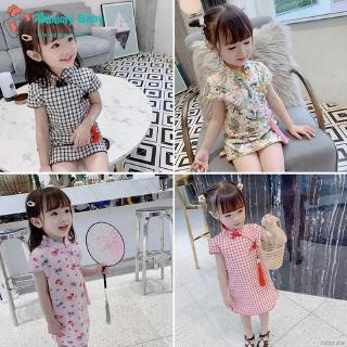 Sườn xám in hoa cho bé gái