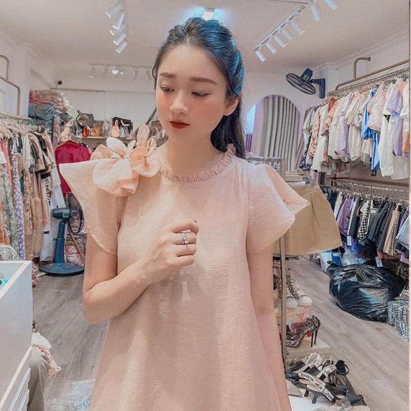 xả Váy bầu thiết kế dáng dài phối nơ vai sang chảnh