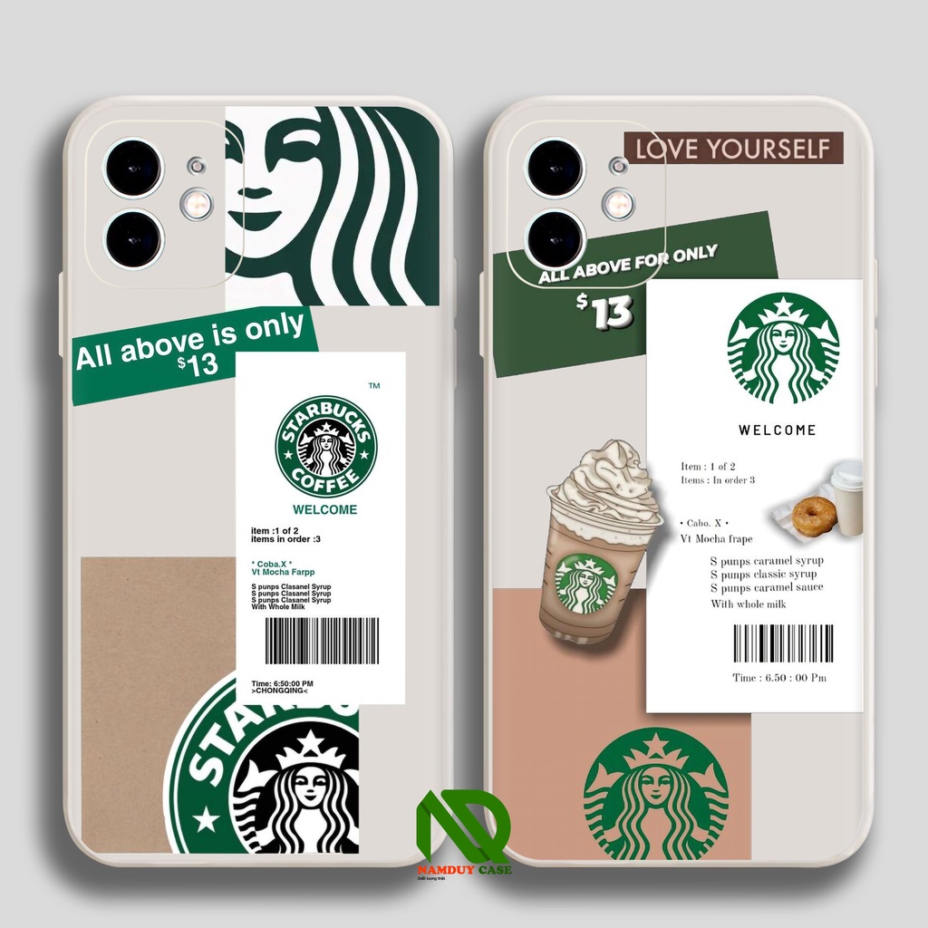 Ốp lưng iPhone 6/6s/7/8/X/XS/11/12/13 Pro Plus Max viền vuông chống sốc bảo vệ camera silicon mềm dẻo hình Starbucks