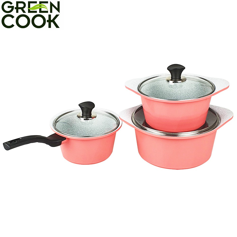 Nồi đúc ceramic vân đá Green Cook đáy từ (18cm, 20cm, 24cm) - Hàng chính hãng