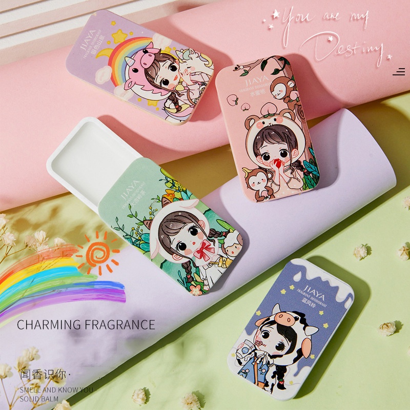 Set 4 hộp nước hoa khô nữ chính hãng thơm lâu dạng sáp tạo hình cô bé cực cute cùng hộp quà tặng cực đẹp - Diki Store