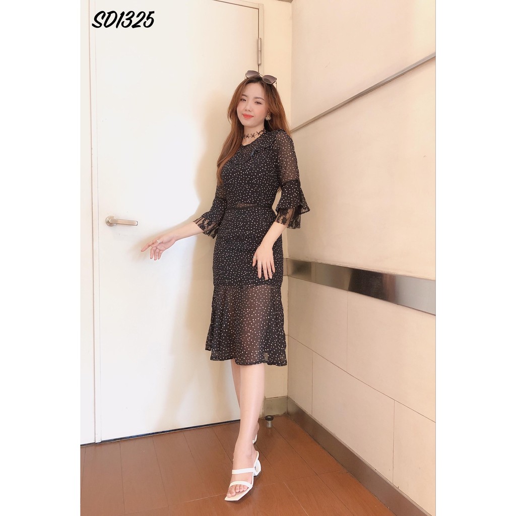 Đầm maxi đuôi cá tay lỡ phối ren - SD1325