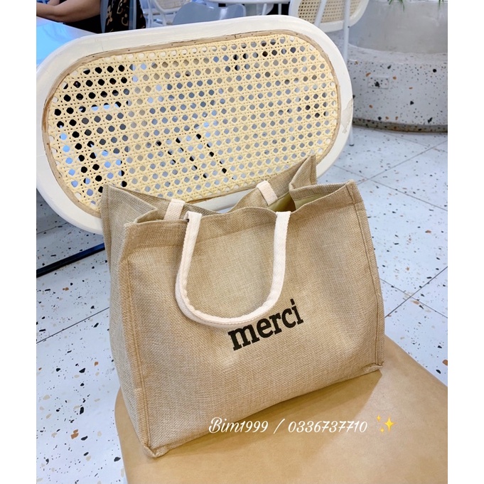 Túi Cói merci vintage đi du lịch xách tay nữ size lớn vải bố lanh cao cấp Hàn Quốc Hàng QCCC Xịn B054