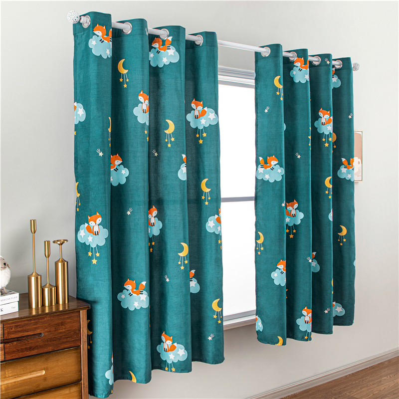 Cartoon Style Short Curtains Colorful Moonlit Curtains Used As Window / Bedroom Drapes