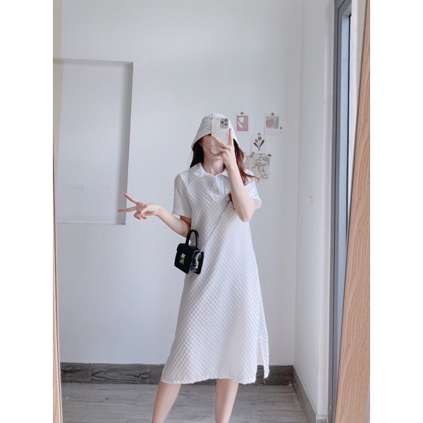 Váy polo dáng dài vải kẻ ô vuông