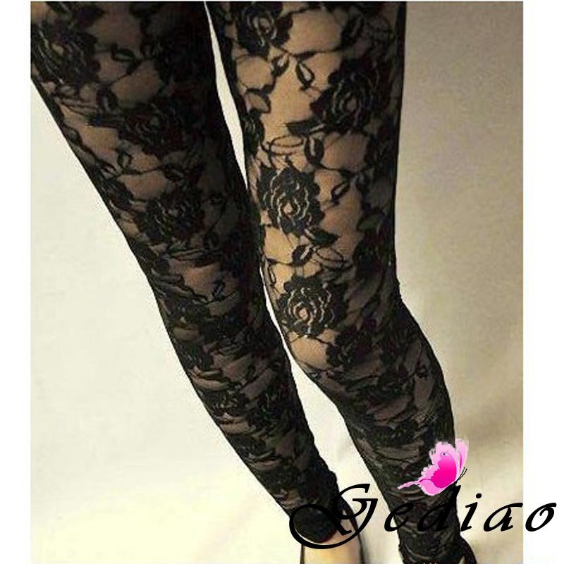 Quần legging nữ phối ren in họa tiết hoa hồng quyến rũ