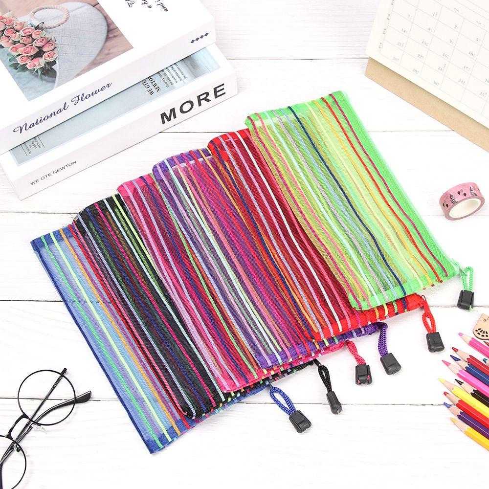 1 Túi Đựng Bút / Mỹ Phẩm / Tiền Xu Chất Liệu Nylon Màu Sắc Cầu Vồng Có Khóa Kéo Tiện Dụng