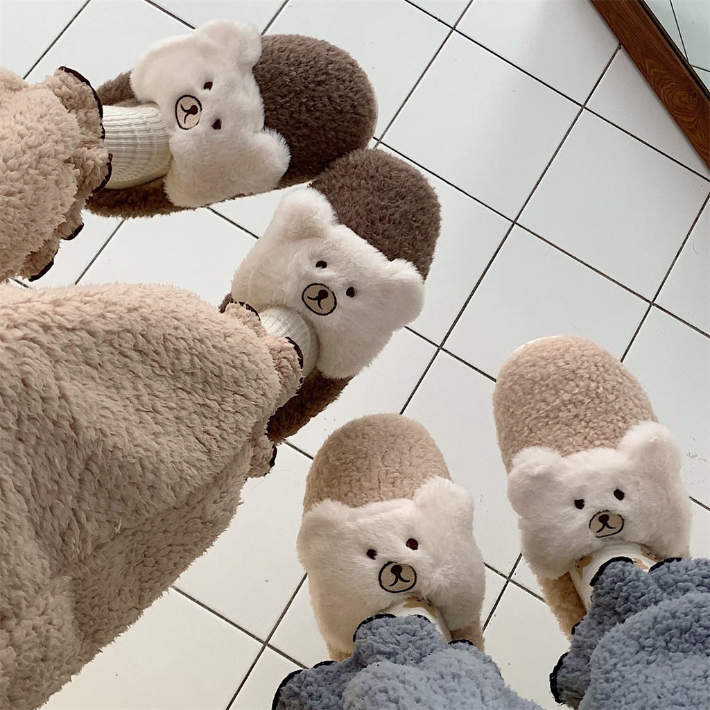 Dép bông đi trong nhà chú gấu nam nữ cute đế xốp chống trượt