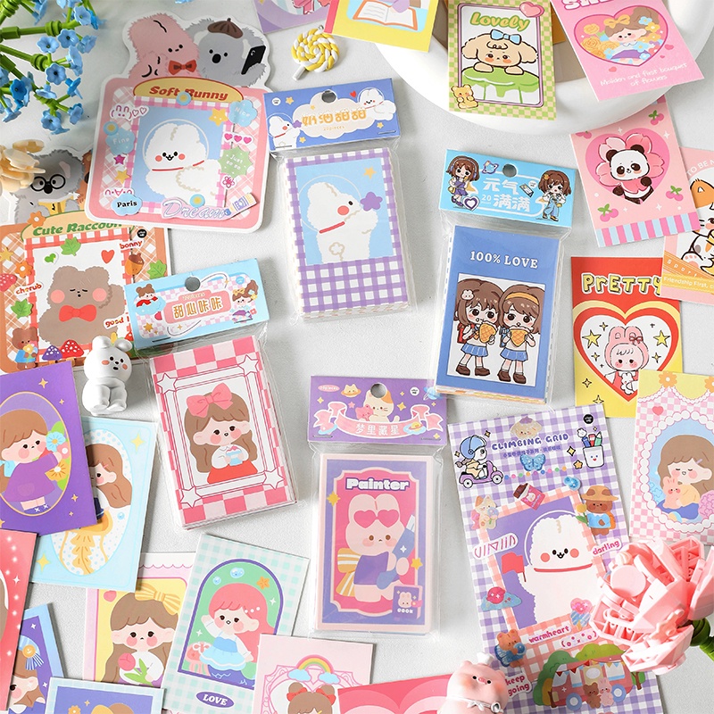 Peach 20Pcs Cute cartoon girl base paper material bag Journal Scrapbook Decor Paper