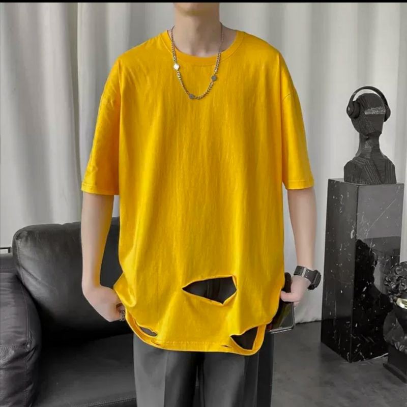 Áo Thun Tay Lỡ Rách Nhăn - Áo Phông Size Lớn Rách Đuôi Áo Loongtee