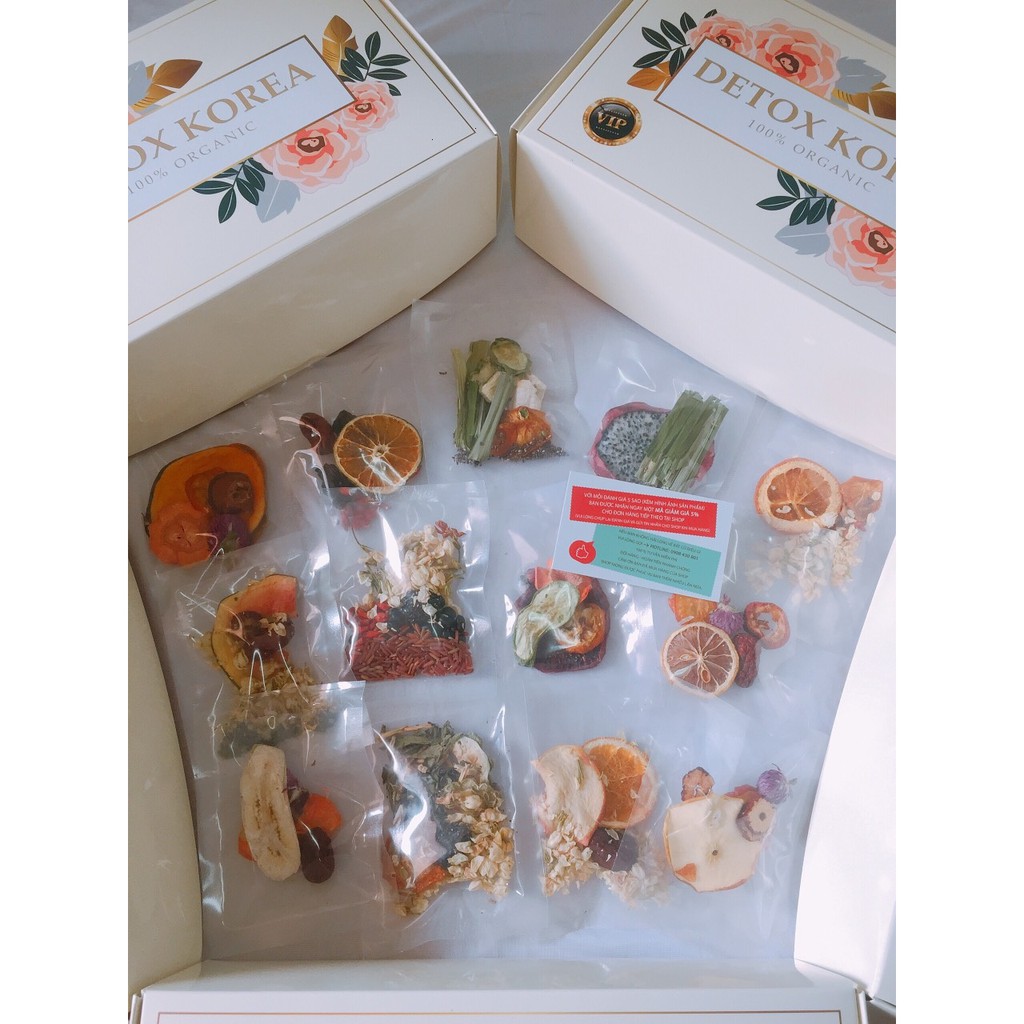 30 gói trà detox 5 vị hoa quả sấy lạnh Robimart - Detox giảm cân, đẹp dáng - Tặng kèm hộp, bình 1L, túi vải ]