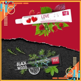 Kem Đánh Răng Than Hoạt Tính Splat Blackwood 75ml và Kem Đánh Răng Chống Viêm Lợi Splat Love 75ml