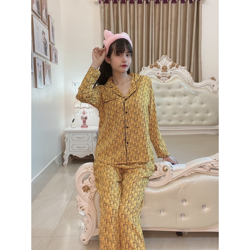 PIJAMA lụa cổ sen tay bồng, Bộ ngủ lụa cao cấp hàng shop 2CE | BigBuy360 - bigbuy360.vn