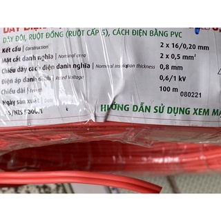 Cuộn 100 mét- dây điện đôi cadivi 2x0.5 Vcmd (2x16), dây điện đôi mềm 1 lớp vỏ