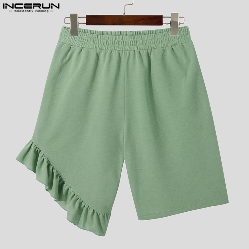 Incerun Mne 'S Quần Short Dáng Rộng Lưng Thun Phối Bèo Thời Trang Mùa Hè Dành Cho Nữ