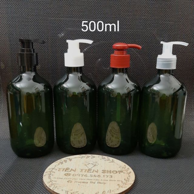 Chai nhựa bầu cao 500ml xanh lục vòi ấn