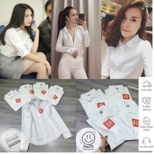 Áo Sơ Mi Trắng Cổ Sơ Mi Tay Dài Thích Hợp Đi Làm Công Sở Đi Học | Smide Clothing