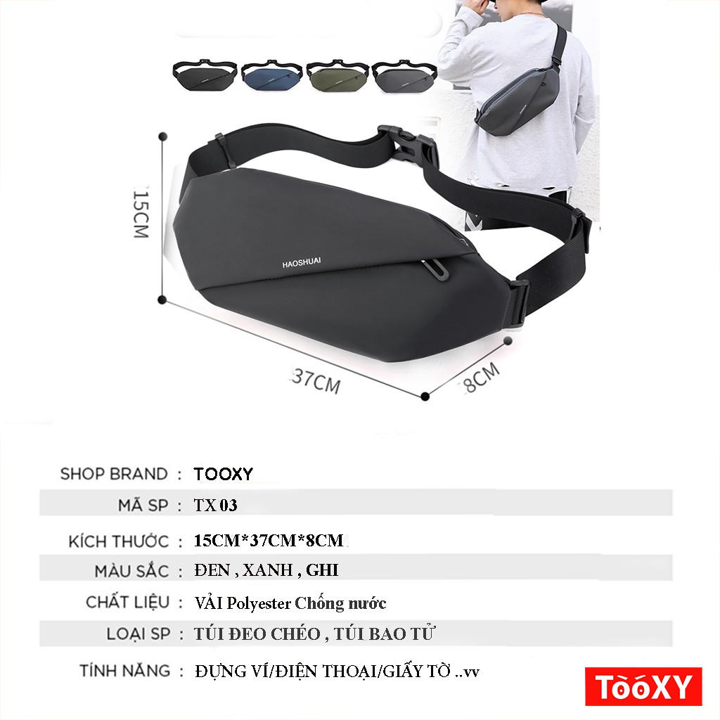 Túi Đeo Chéo Nam Chống Nước Thể Thao Cặp Đeo Ngực, Hông Và Bao Tử Đa Năng TX03