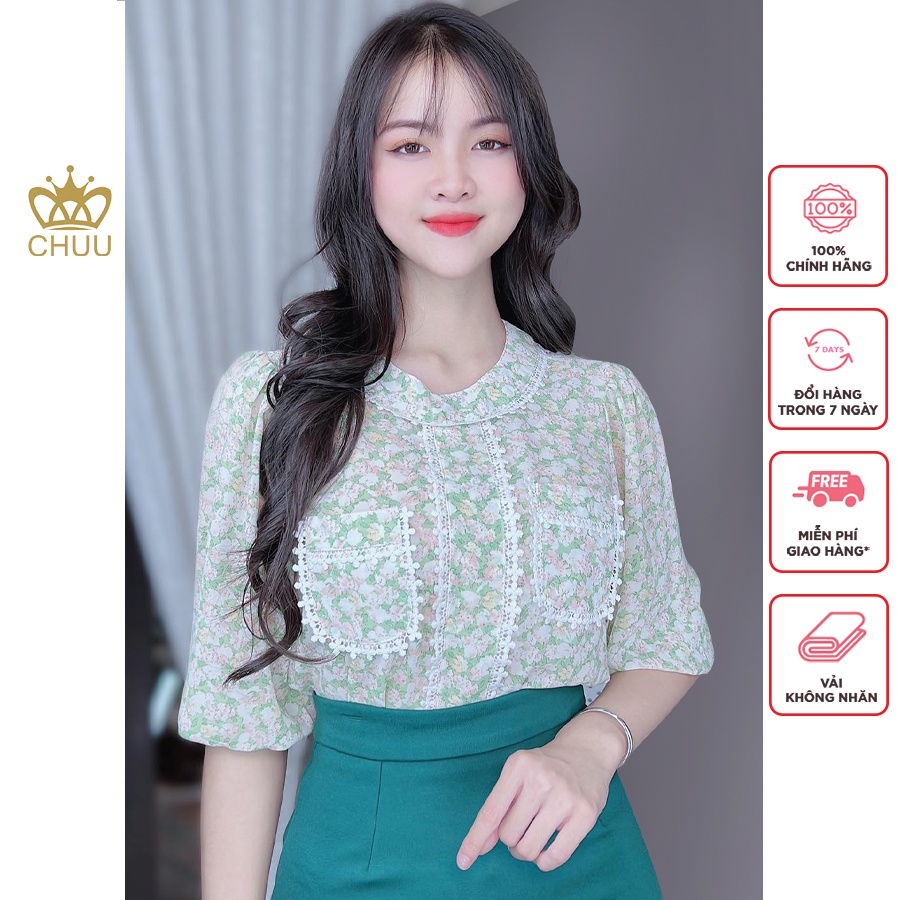 Áo hoa công sở nữ túi viền ren xinh xắn CHUU A8036