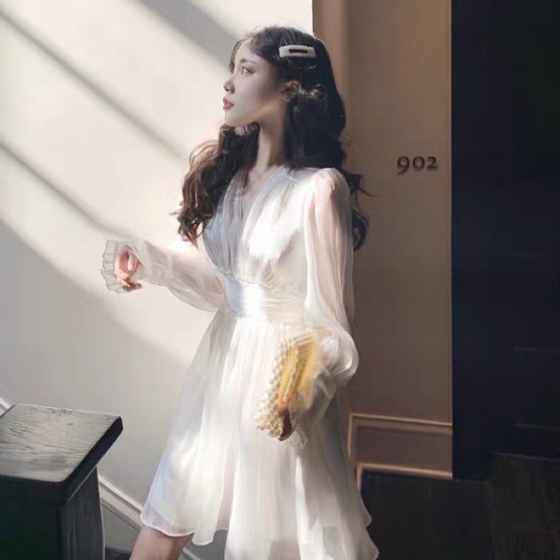 Đầm voan xoè tay phồng