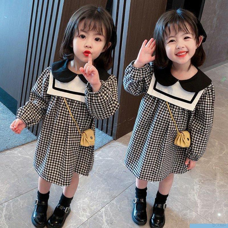 Đầm công chúa tay dài họa tiết sọc caro dễ thương cho bé gái