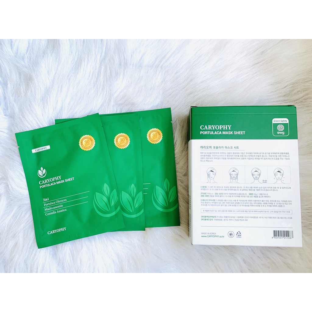 Mặt nạ dưỡng da rau má Caryophy Portulaca Mask Sheet giảm mụn mờ thâm Hàn Quốc