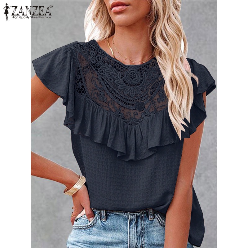 Áo ZANZEA không tay phối ren phong cách vintage thời trang dành cho nữ